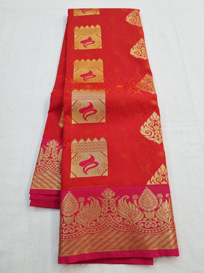 Kanchipuram Blended Bridal Silk Sarees 021. Red And Yellow Kanchipuram Pure Silk Sarees – Kanchipuram Lakshaya Silks