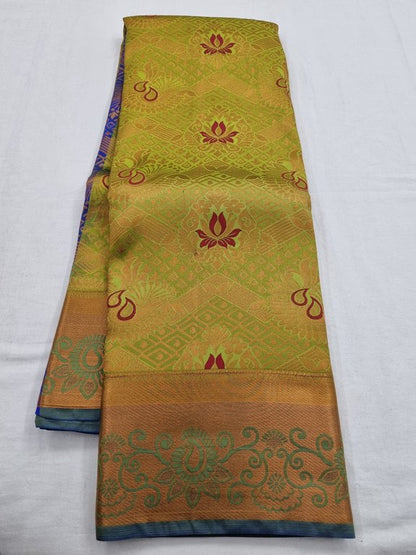 Yellow And Green and Yellow Kanchipuram Pure Silk Saree With Paisley Motif – Kanchipuram Lakshaya Silks