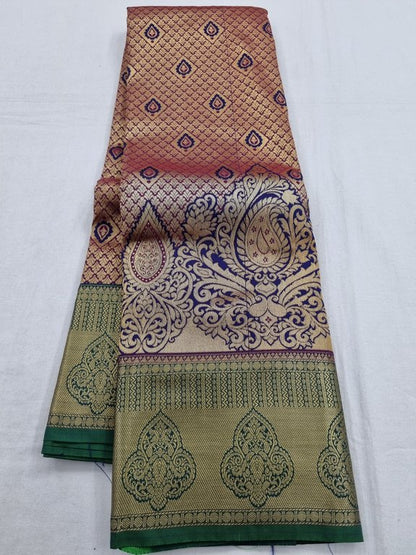 Gold And Cream Kanchipuram Pure Silk Saree With Intricate Paisley Design – Kanchipuram Lakshaya Silks