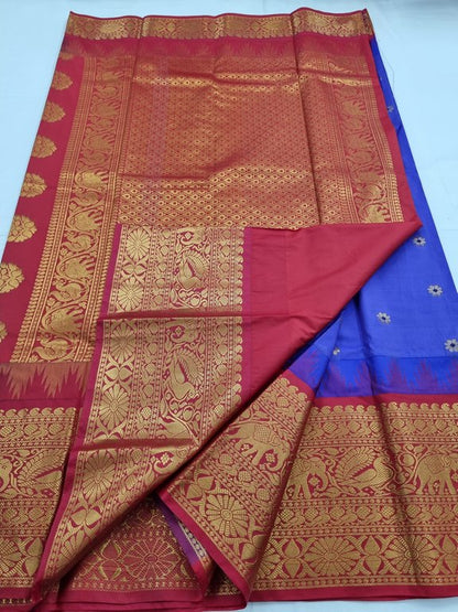 Indian Silk Saree - Purple Border and Gold Pallu