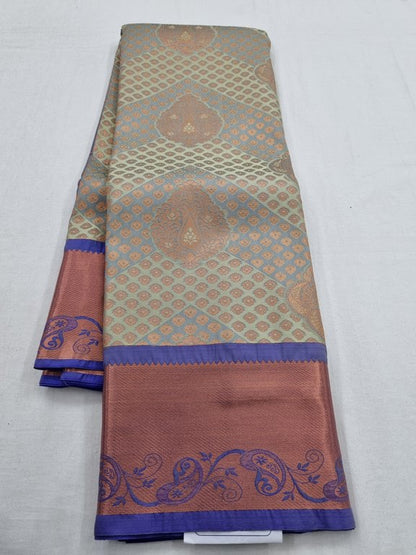 Blue And Gold Kanchipuram Pure Silk Saree With Traditional Motif – Kanchipuram Lakshaya Silks