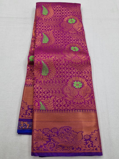 Pink And Green Kanchipuram Pure Silk Saree With Floral Buta – Kanchipuram Lakshaya Silks