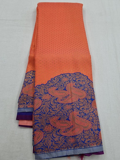 Blue And Orange Kanchipuram Pure Silk Sarees – Kanchipuram Lakshaya Silks
