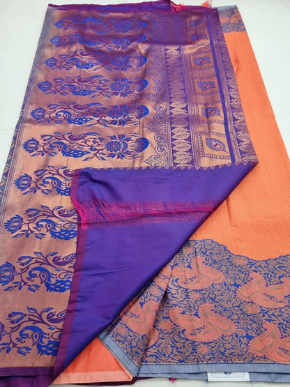 Blue And Orange Kanchipuram Pure Silk Sarees