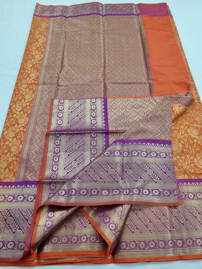 Red And Purple Kanchipuram Pure Silk Saree With Rich Pallu