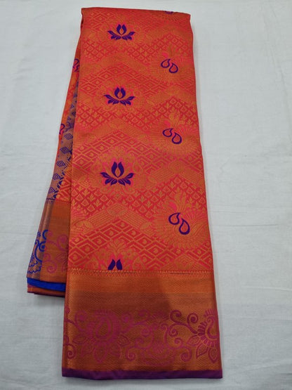 Maroon And Red Kanchipuram Pure Silk Saree With Floral Buta – Kanchipuram Lakshaya Silks
