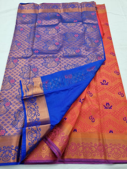 Maroon And Red Kanchipuram Pure Silk Saree With Floral Buta