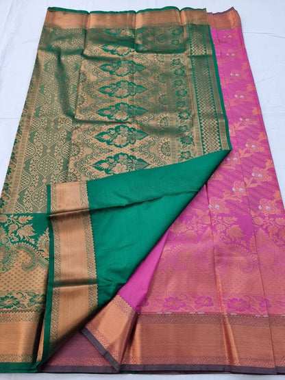 Red And Pink Kanchipuram Pure Silk Saree With Traditional Motif 079