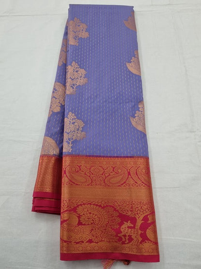 Blue And Purple Kanchipuram Pure Silk Saree With Grand Pallu – Kanchipuram Lakshaya Silks