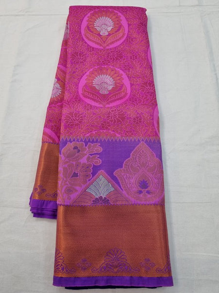 Purple And Pink Kanchipuram Pure Silk Saree With Rich Pallu