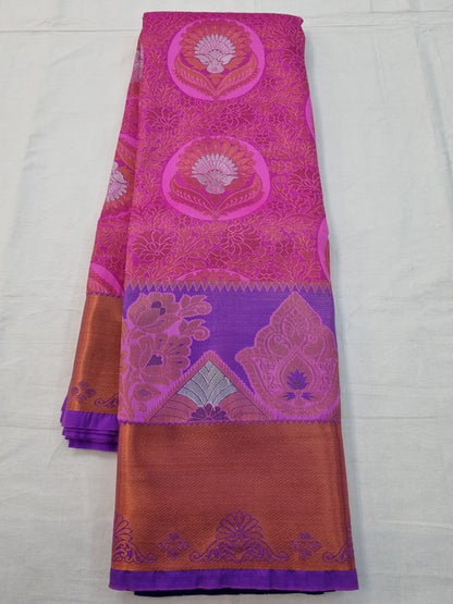 Purple And Pink Kanchipuram Pure Silk Saree With Rich Pallu – Kanchipuram Lakshaya Silks