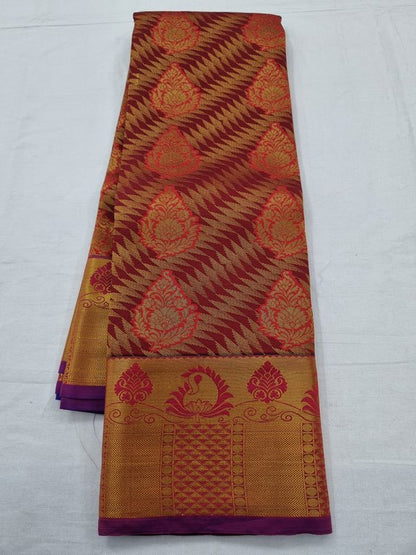 Red And Gold Kanchipuram Pure Silk Saree With Paisley Motif – Kanchipuram Lakshaya Silks