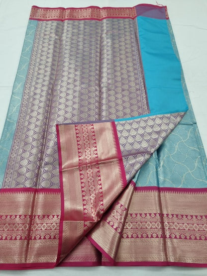 Blue And Maroon Kanchipuram Pure Silk Saree With Grand Pallu