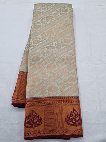 Rust Orange And Light Blue Kanchipuram Pure Silk Sarees – Kanchipuram Lakshaya Silks