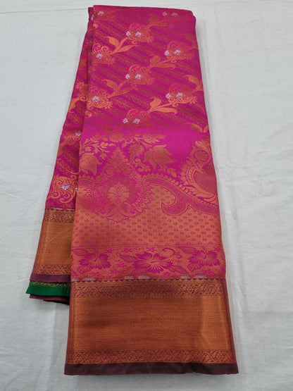 Red And Pink Kanchipuram Pure Silk Saree With Paisley – Kanchipuram Lakshaya Silks