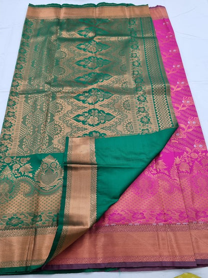 Red And Pink Kanchipuram Pure Silk Saree With Paisley