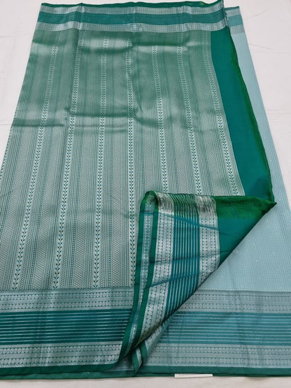 Green And Blue Kanchipuram Pure Silk Saree With Patterned Pallu