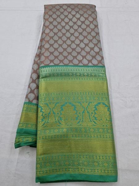 Green And Yellow Kanchipuram Pure Silk Saree With Temple Border