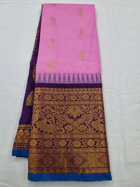Pink And Gold Kanchipuram Pure Silk Saree With Kameez Motif On Pallu