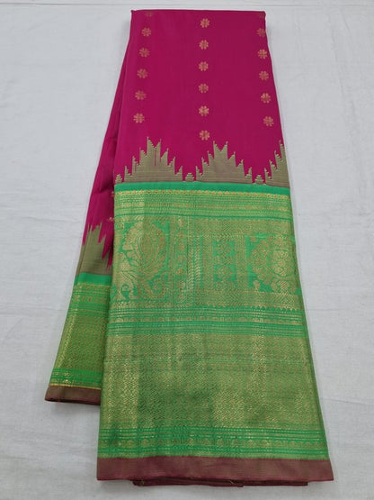 Green And Pink Kanchipuram Pure Silk Saree With Diamond Pattern – Kanchipuram Lakshaya Silks
