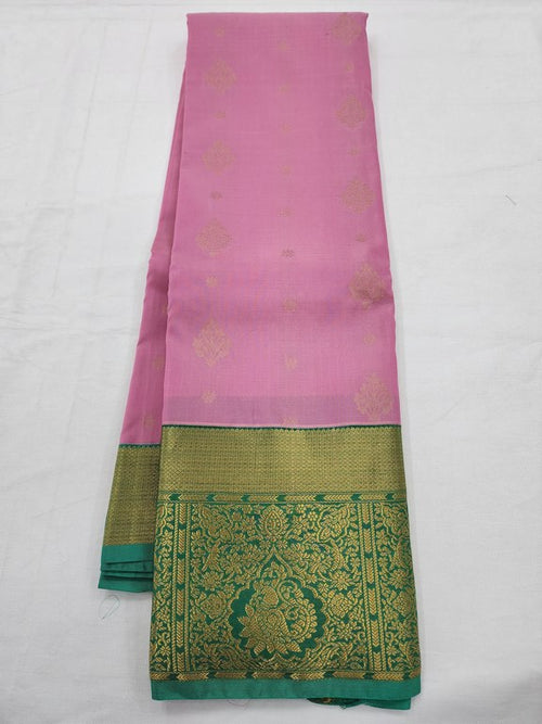 Pink And Gold Kanchipuram Pure Silk Saree With Gold Border With Paisley – Kanchipuram Lakshaya Silks