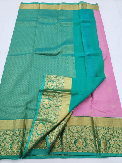 Pink And Gold Kanchipuram Pure Silk Saree With Gold Border With Paisley – Kanchipuram Lakshaya Silks