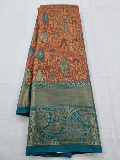 Teal And Gold Kanchipuram Pure Silk Saree With Paisley Motif – Kanchipuram Lakshaya Silks