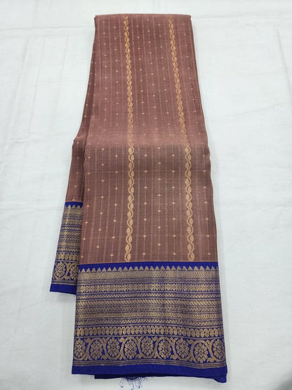 Blue And Yellow Kanchipuram Pure Silk Saree With Striped Pallu – Kanchipuram Lakshaya Silks