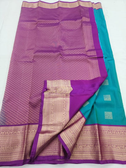 Blue And Green Kanchipuram Pure Silk Saree With Patterned Pallu – Kanchipuram Lakshaya Silks