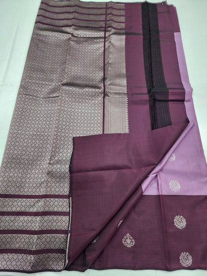 Purple And Dark pink Kanchipuram Pure Silk Saree With Floral Border Design – Kanchipuram Lakshaya Silks