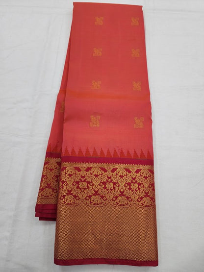 Red And Gold Kanchipuram Pure Silk Saree With Woven Border – Kanchipuram Lakshaya Silks