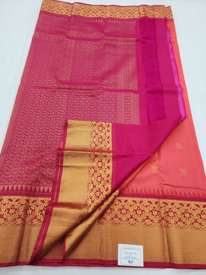 Red And Gold Kanchipuram Pure Silk Saree With Woven Border – Kanchipuram Lakshaya Silks
