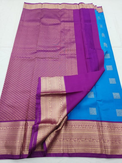 Kanchipuram Pure Silk Saree In Blue And Purple – Kanchipuram Lakshaya Silks