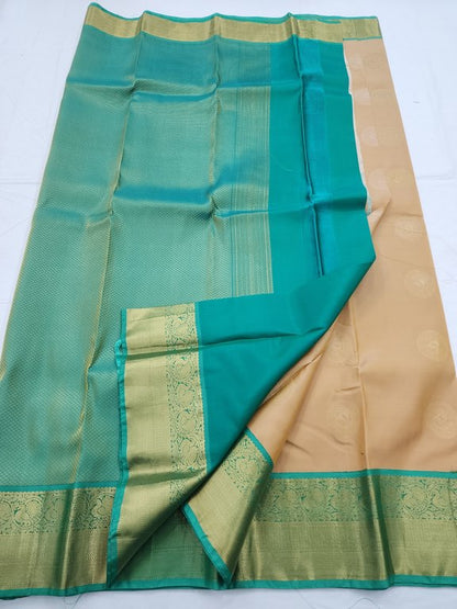 Green And Blue Kanchipuram Pure Silk Saree With Contrast Pallu – Kanchipuram Lakshaya Silks