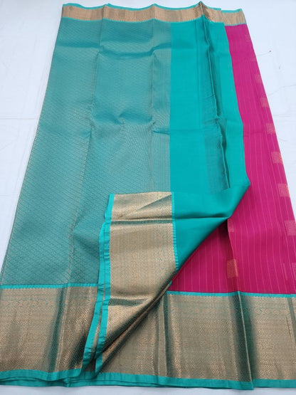 Pink And Red Kanchipuram Pure Silk Saree With Paisley Pattern – Kanchipuram Lakshaya Silks