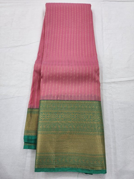 Pink And Black Kanchipuram Pure Silk Saree With Temple Border