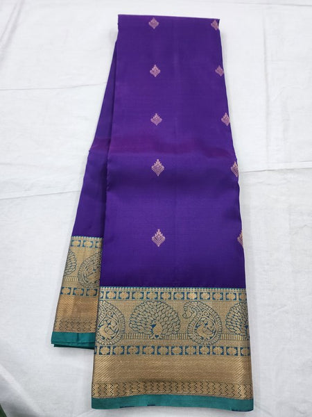 Blue And Purple Kanchipuram Pure Silk Saree