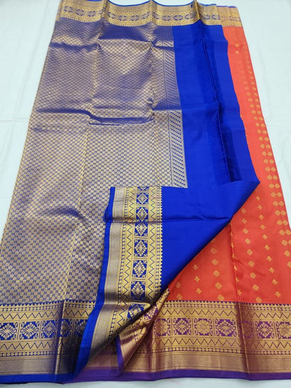 Gold And Red Kanchipuram Pure Silk Saree With Paisley Motif – Kanchipuram Lakshaya Silks