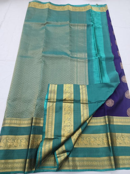 Blue And Gold Kanchipuram Pure Silk Saree 167 – Kanchipuram Lakshaya Silks