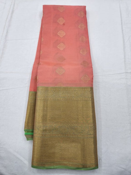 Gold And Green Kanchipuram Pure Silk Saree With Floral
