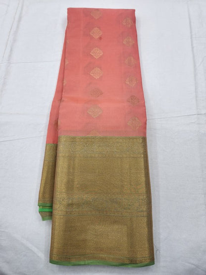 Gold And Green Kanchipuram Pure Silk Saree With Floral – Kanchipuram Lakshaya Silks