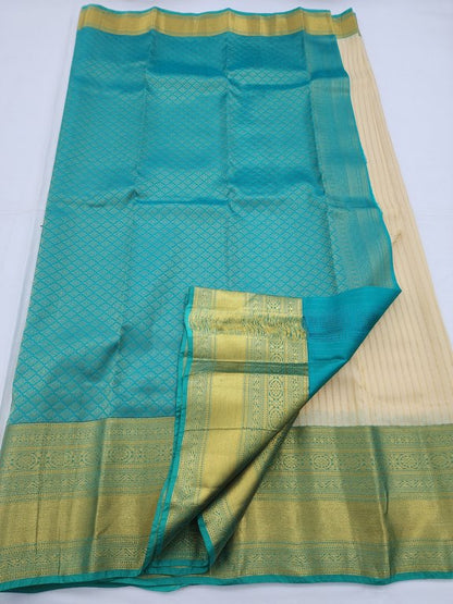 Green And Cream Kanchipuram Pure Silk Sarees – Kanchipuram Lakshaya Silks