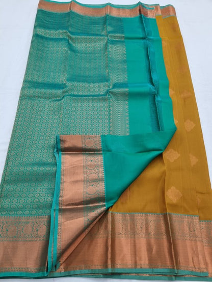 Peach And Teal Kanchipuram Pure Silk Saree 014 – Kanchipuram Lakshaya Silks