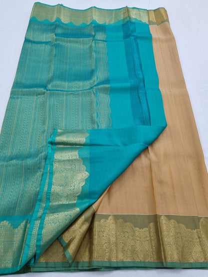 Beige And Gold Kanchipuram Pure Silk Saree With Pure Silk – Kanchipuram Lakshaya Silks
