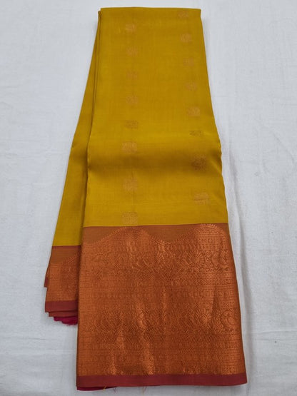 Red And Orange Kanchipuram Pure Silk Saree With Temple Border – Kanchipuram Lakshaya Silks