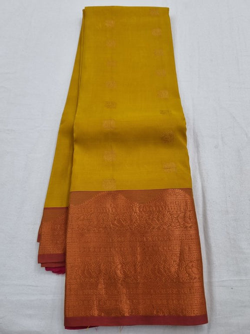 Red And Orange Kanchipuram Pure Silk Saree With Temple Border – Kanchipuram Lakshaya Silks
