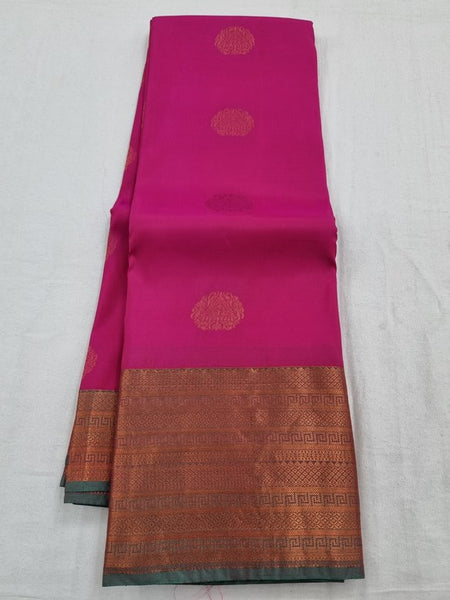 Red And Pink Kanchipuram Pure Silk Saree With Temple Border