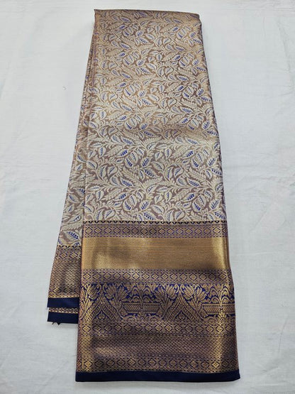Blue And Gold Kanchipuram Pure Silk Saree With Woven – Kanchipuram Lakshaya Silks