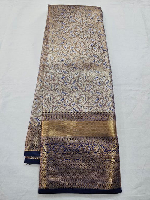 Blue And Gold Kanchipuram Pure Silk Saree With Woven – Kanchipuram Lakshaya Silks