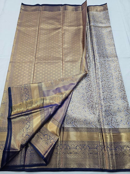 Blue And Gold Kanchipuram Pure Silk Saree With Woven – Kanchipuram Lakshaya Silks